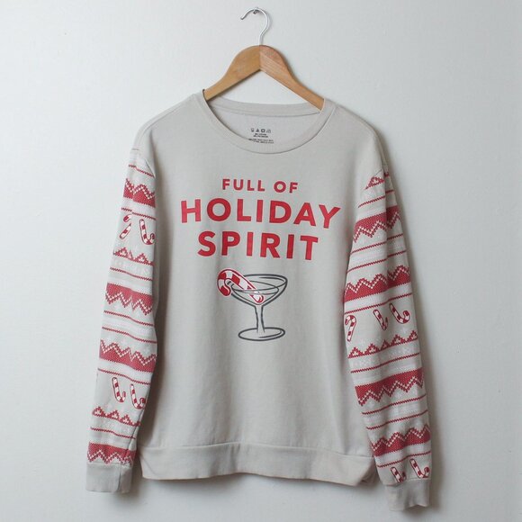 Ugly Christmas Sweater Men Medium Tan Full Of Holiday Spirit - Picture 1 of 8